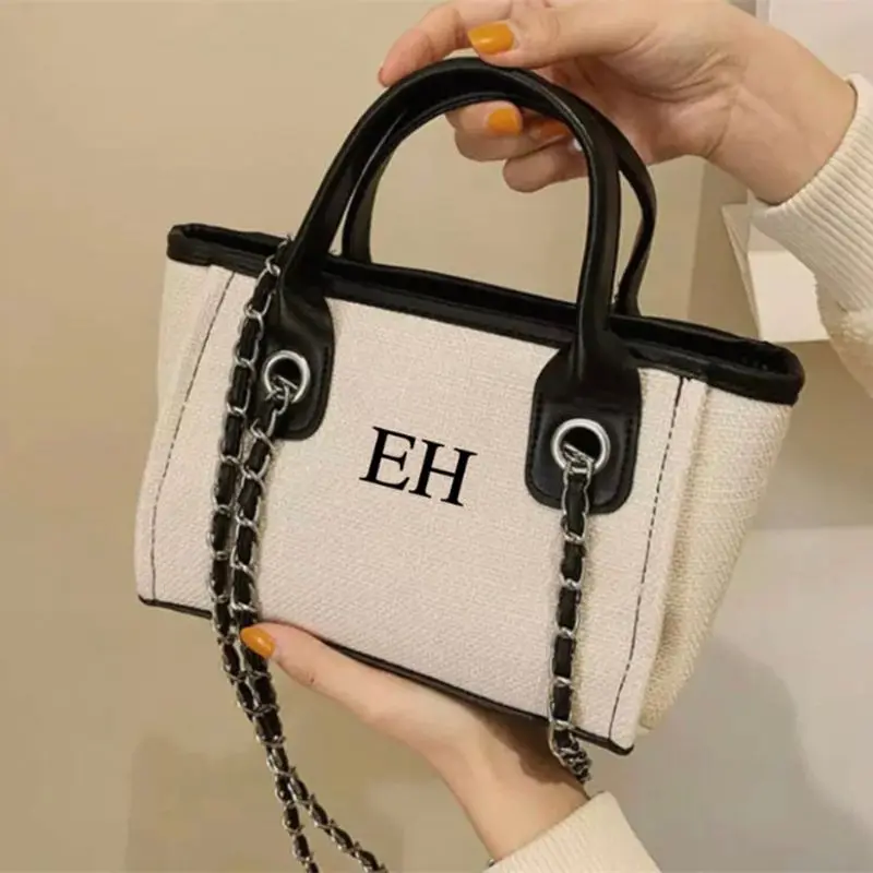 Customized Shoulder Tote Bag, Women's Handbag, Beach Bag, Personalized Hand Bag, Canvas Bag, Gifts For her, Chain tote bag