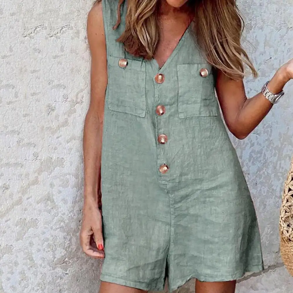 Stylish Women V Neck Sleeveless Rompers 2023 Summer Jumpsuits Short Playsuits Casual Solid Loose Beach Overalls Oversized