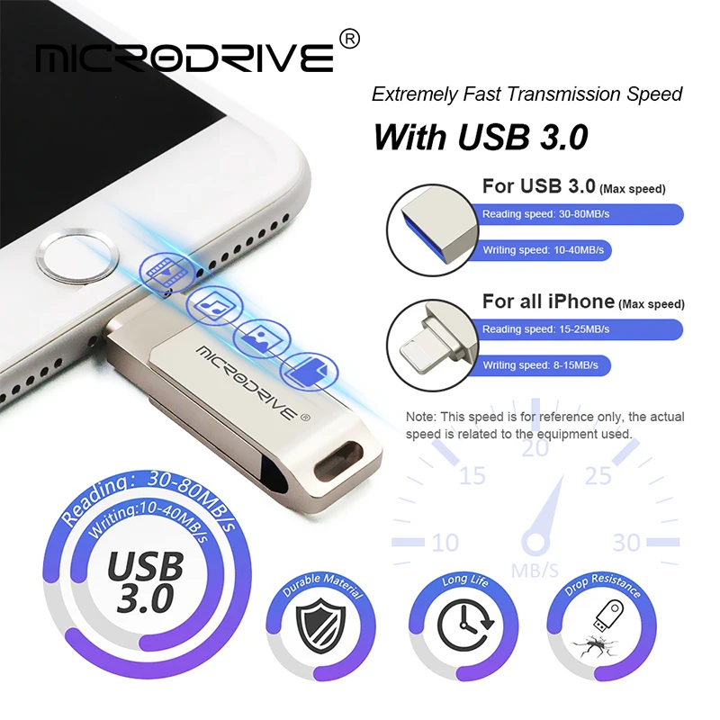 아이폰용 회전 USB 3.0 플래시 드라이브, 라이트닝 인터페이스 USB-A, 아이폰 7, 8, 9, 11, 12/13, 아이패드용, 2 in 1