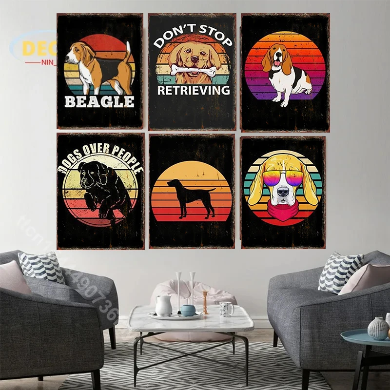 

Dog Metal Poster Vintage Tin Sign Bar Restaurant Rainbow Wall Art Plaque for Modern Home Room Aesthetic Cute Animal Decoration