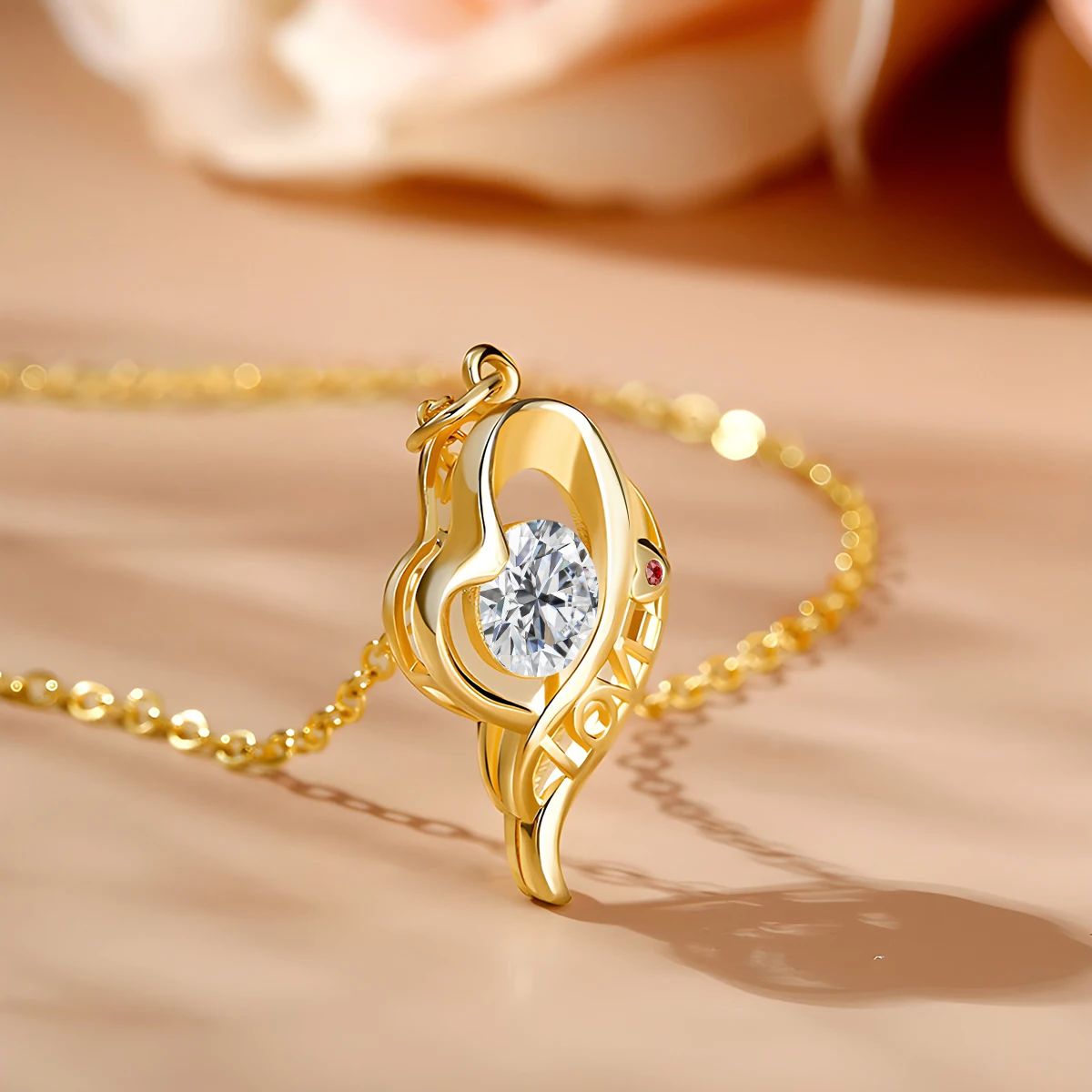 Valentine's Day Love Pendant Real 14K Gold Hollow 1ct Moissanite Diamond Love Knot Woman Wife Fine Jewelry Gift 4