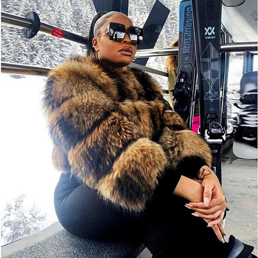 2024 maomaokong Super Hot Winter Women Luxury Thick Real Raccoon Fur Coat Natural Fox Fur Jacket Plus Size Jackets Female Vest