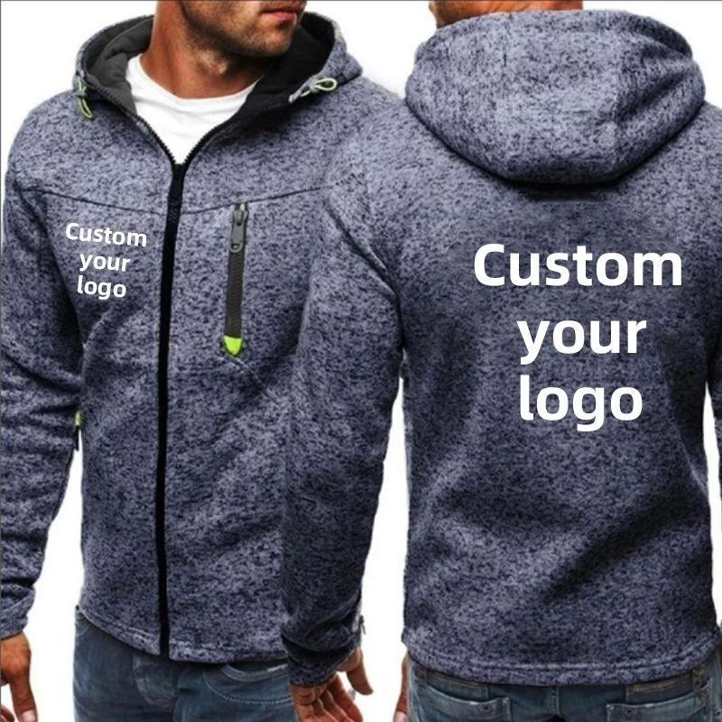 Custom Logo Men Autumn Winter FullSleeve Zipper Cardigan Men Hoodies Sweatshirts Casual Slim Solid Hooded Sweatshirt