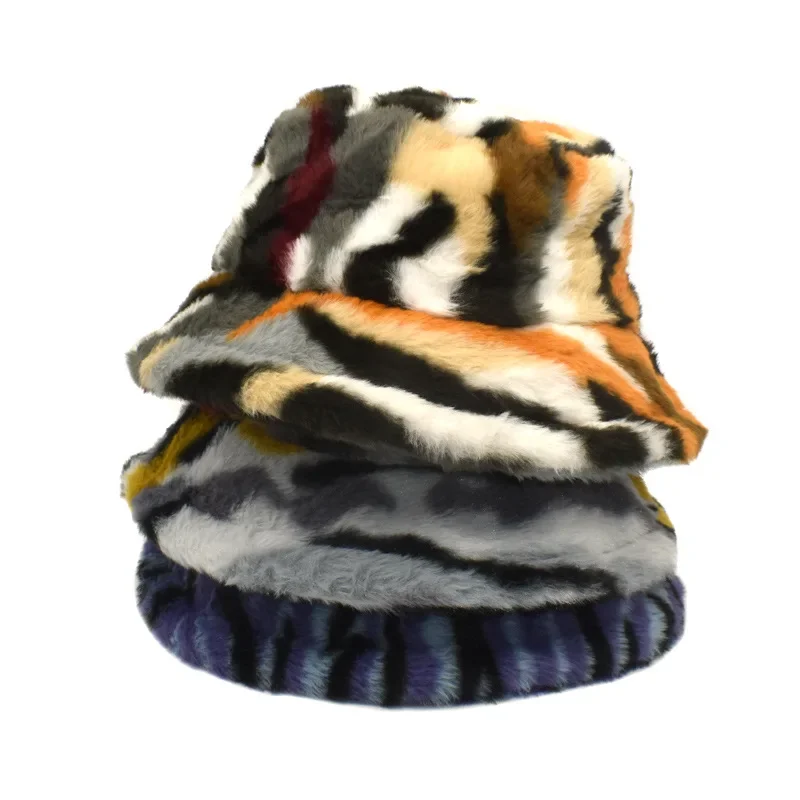 

Winter Polyester Stripe Print Keep Warm Bucket Hat Fisherman Hat Outdoor Travel Hats for Men and Women 250