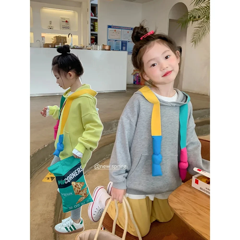 

Kids Cotton Patchwork Sweatshirt Toddler Girls Hooded Shirt with Drawstring Pocket Children Long Sleeve Pullover Hoodies 6 8 10