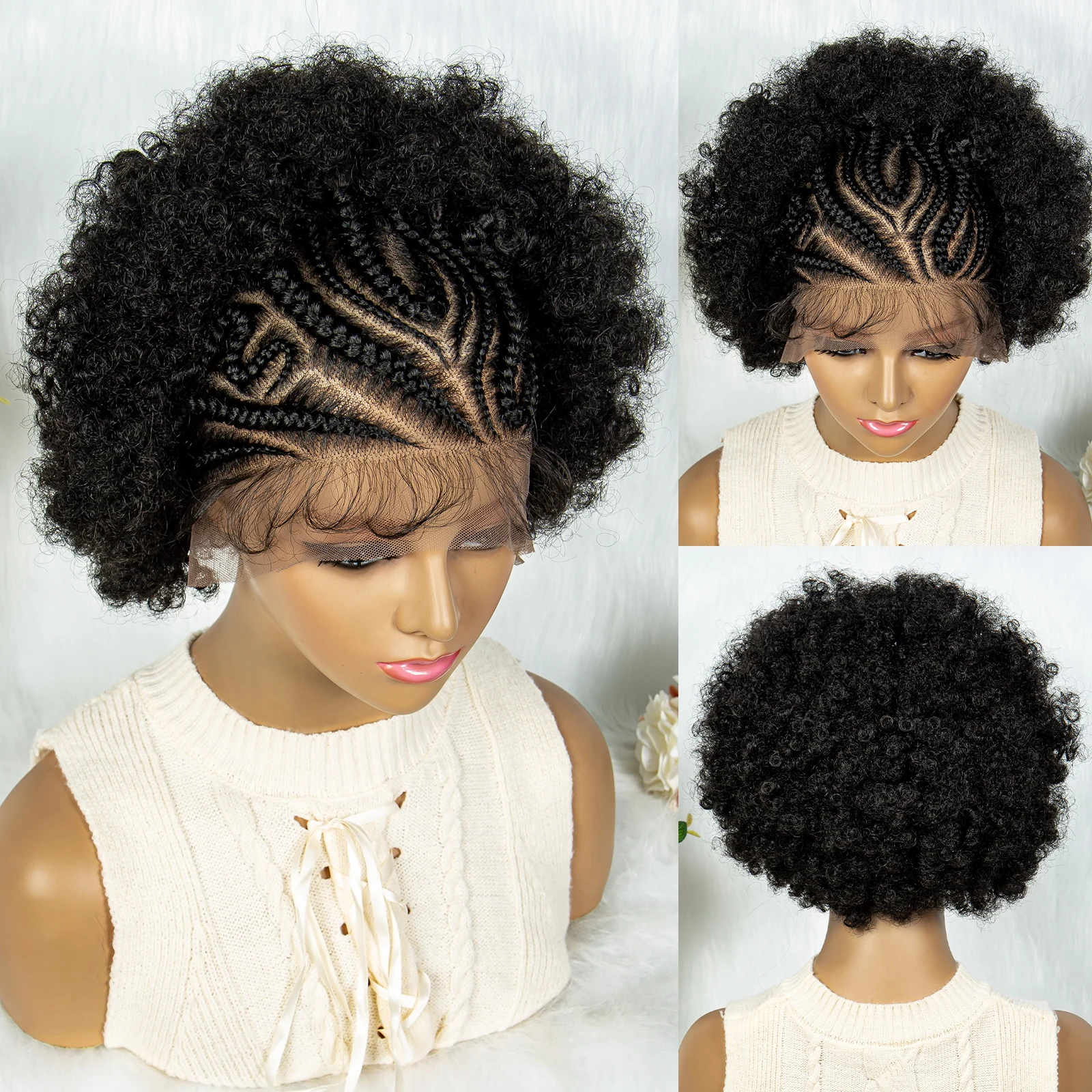 13x6 Lace Front Braided Wigs Africa Wig Synthetic Lace Front Wig With Baby Hair For Black Women Wig Kinky Curly Hair Wigs images - 6