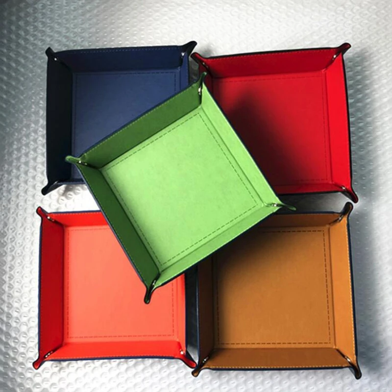 

2 / 1PCS Foldable Dice Tray Box Square Board PU & Flannel Plate Game Board Storage Box For Dice Key Wallet Phone Coins Sundries