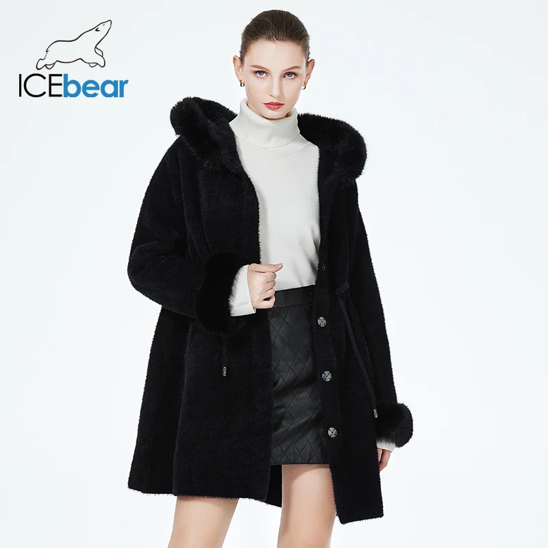 ICEbear 2023 여성용 단색 루즈 가디건, 긴 소매 스웨터, 니트 후드 코트, 모피 인공 밍크 코트, HY058