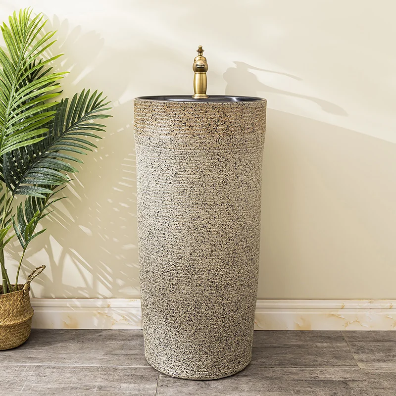 Ceramic integrated column washbasin, household bathroom