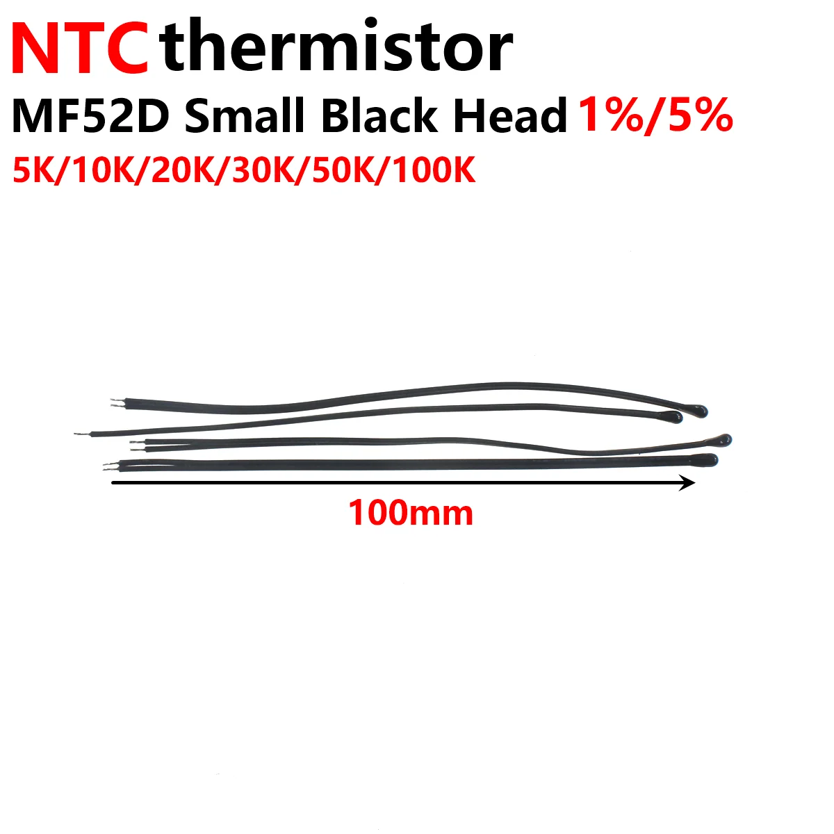 50PCS MF52A MF52D MF52B 100MM 10CM 2K 5K 10K 47K 50K 100K 1%  5% 102-104 3950 NTC Thermistor Thermal Resistor Resistance 1000pcs mf52d ntc thermistor temperature sensor small leather resistance pt100 18b20 b3435 b3950 10k 100k 50mm 80mm 100mm