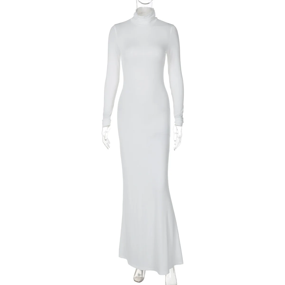 Cryptographic Fashion Casual Turtleneck Long Sleeve Maxi Dress Outfits Club Party Autumn Basic Solid Long Dresses Robes Clothes