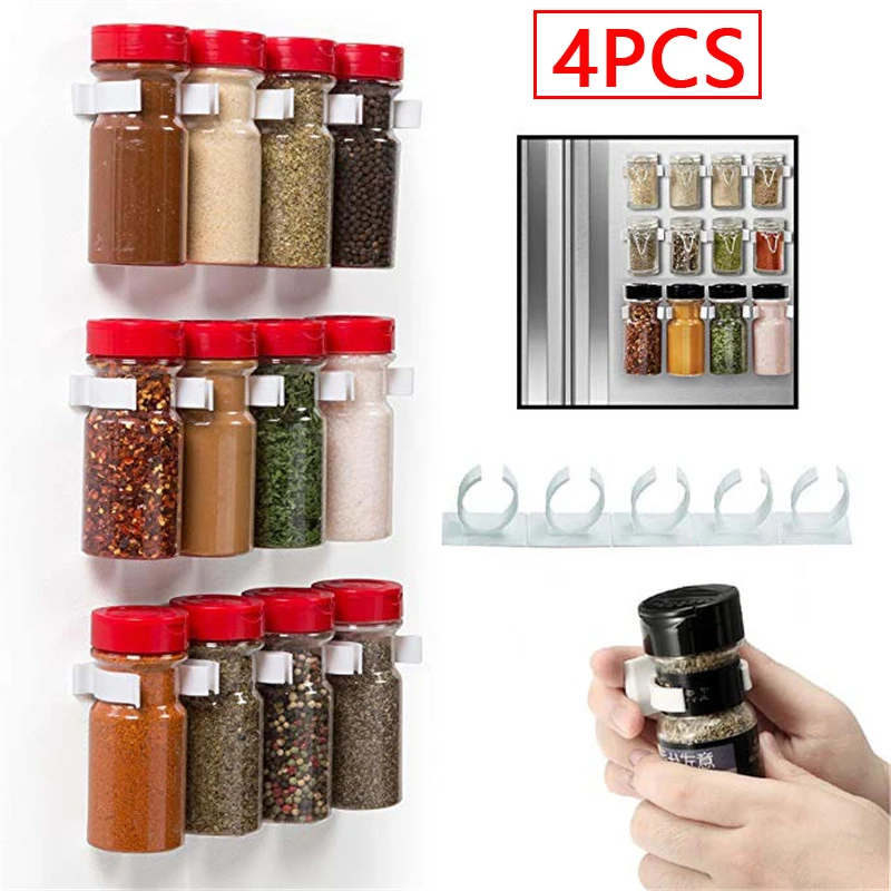 

4pcs Kitchen Storage Rack Seasoning refrigerator storage No-punch Racks Simple Bottle Clip Five-Hole cookware Organizador Home