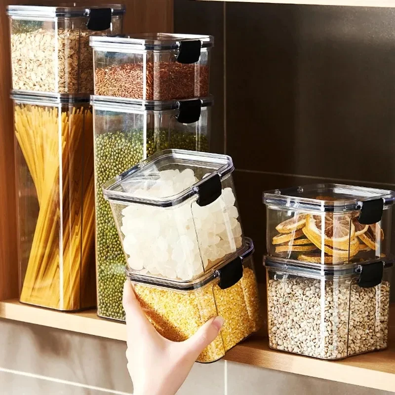 High Quality Sealed Jar Food Storage Box Transparent Plastic Kitchen Organizer Multigrain Tank Stackable Dried Sealed Storage