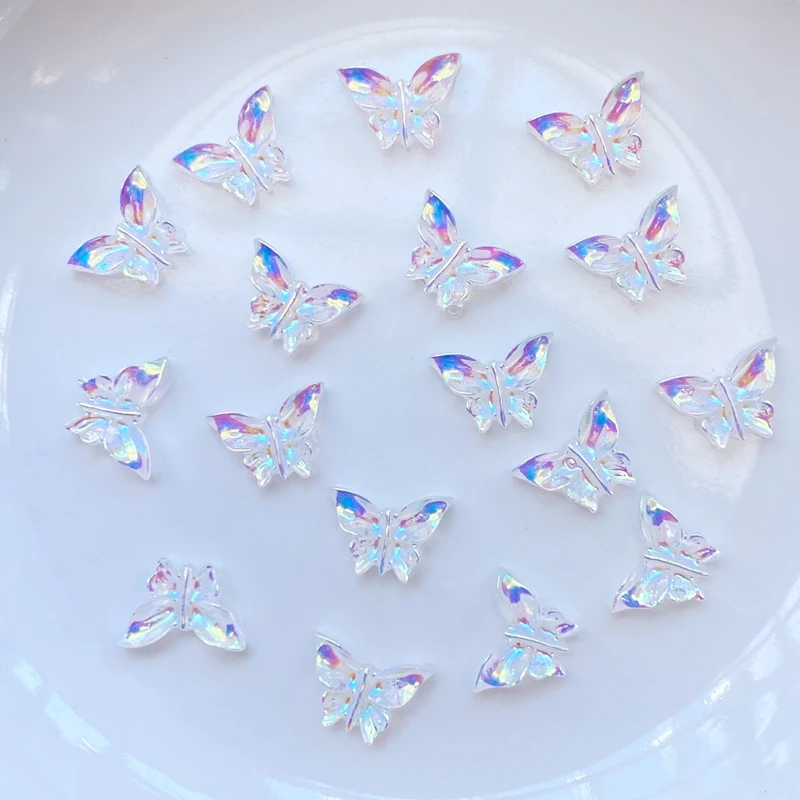7*9mm Cute Mini Shiny Butterfly Resin Figurine Crafts Flatback Cabochon Ornament Jewelry Making Hairwear Accessories 100Pcs