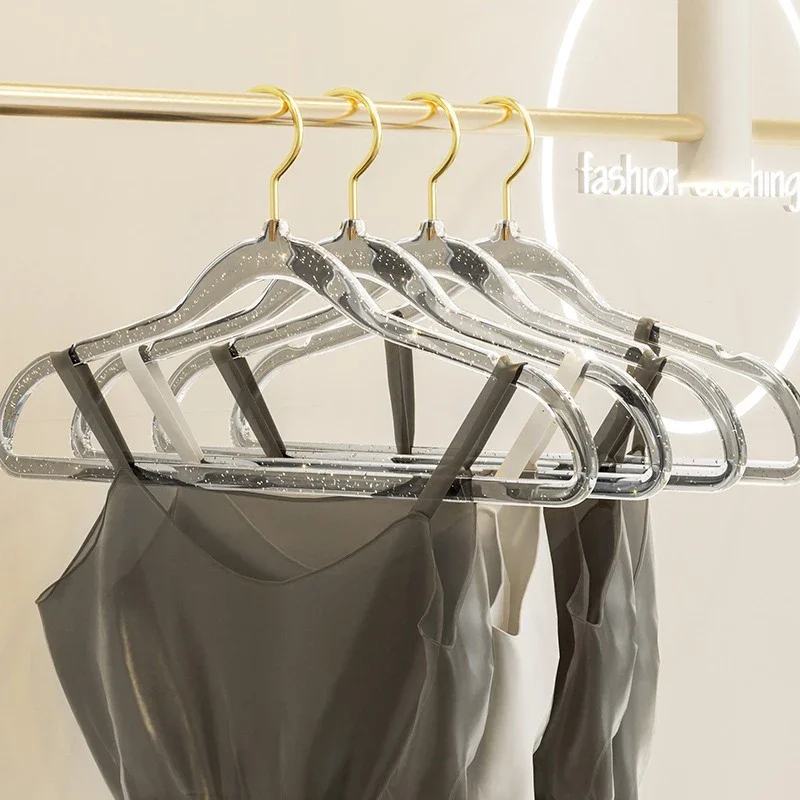 10PCS Acrylic Transparent Hanger Shiny Golden Powder Wardrobe Clothes Storage Organizer Household Non-slip Clothing Drying Rack