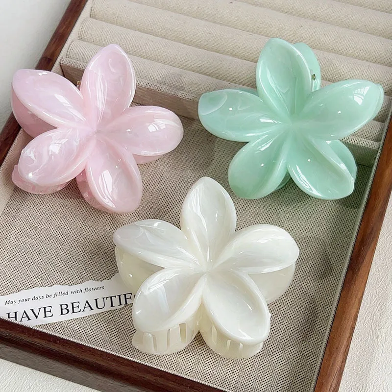 Elegante Blumen-Haarspange, Krabbe, 8 cm, große Kunststoff-Haarklammern für Frauen, Haarspange, niedlicher Strand-Haarschmuck, hawaiianische Haarspange – Detail 2