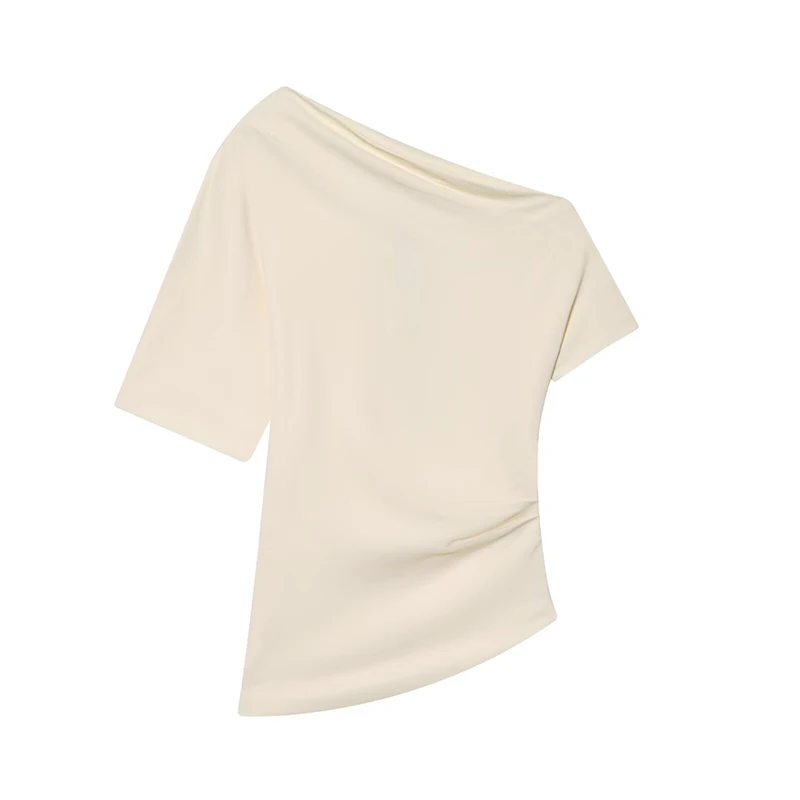 2025 Women's Asymmetry Short Shirts & Blouses Top New Short Sleeve Ruched Fashion Streetwear Casual Chic Blouse Tops