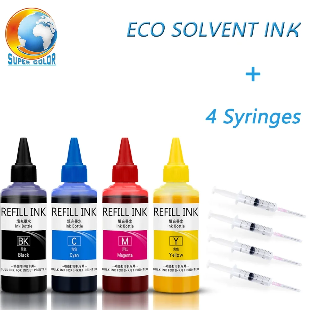 100ML x 4pc Eco Solvent Ink for Epson for Roland Mimaki or DX4 DX5 DX6 DX7 Printhead Printer Water Based Refill Ink Kit