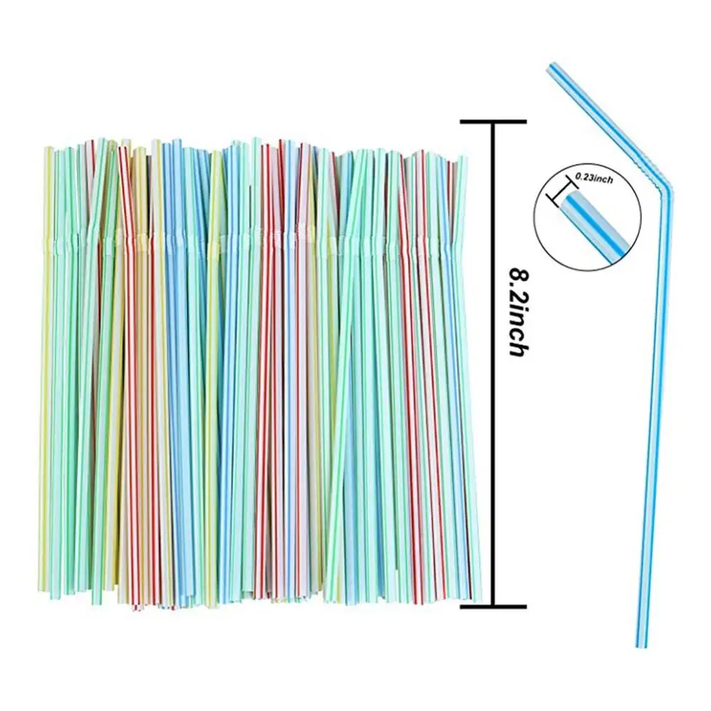 100Pcs 21cm Colorful Disposable Plastic Curved Drinking Straws Wedding Party Bar Drink Accessories Birthday reusable straw | Дом и сад