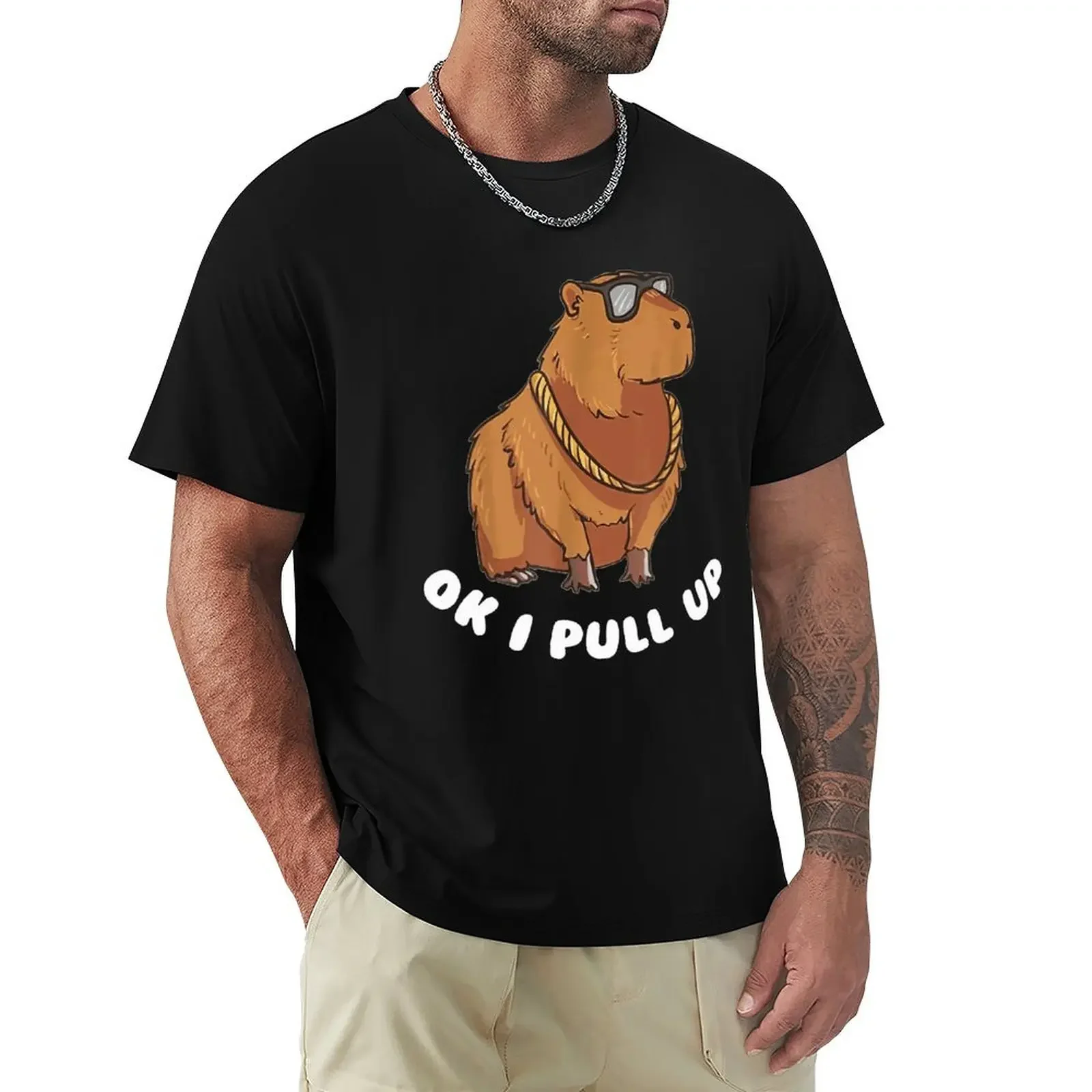 

Капибара очки Ok I Pull Up Смешные Милые Футболки с животными Мультяшные Графические футболки крутая одежда с коротким рукавом уличные футболки