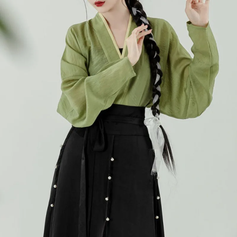 

New Chinese Style Zen Tea Gown Cheongsam Three-Piece Suit Song Style Improved Hanfu Artistic National Style Girl Sling Dress