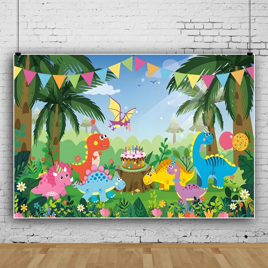 Dinosaur Theme Baby Birthday Photography Backdrops Jungle Safari