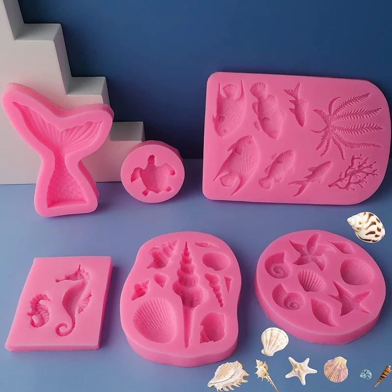 

Ocean Theme Fondant Silicone Mold, Shell, Conch, Mermaid Tail, Seahorse, Starfish, Coral, Cake Decoration