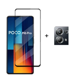 Premium Tempered Glass Screen Protector with Full Coverage and HD Clarity - Poco M6 Pro 4G (1 Glass and 1 Lens)