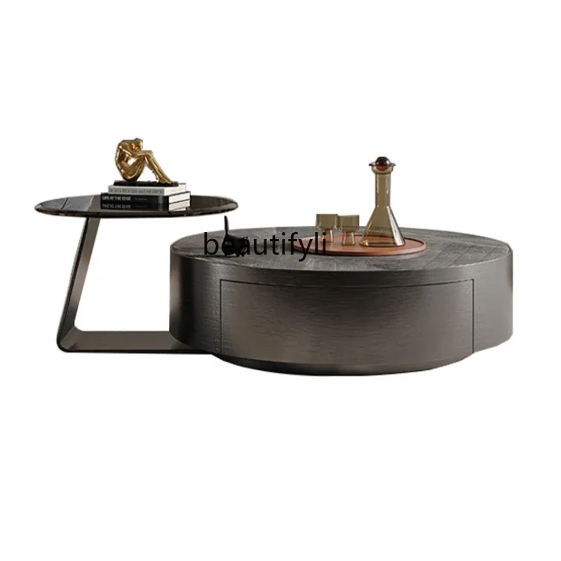 

Modern Light Luxury Glass Size round Coffee Table Light Luxury Minimalist Home Living Room Side Table Tea Table Combination