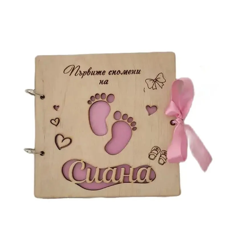 Personalized Photo Album,Wooden Covers Baby Book,First Year Baby Gift, Baptism Guestbook,Newborn Growth Record Book