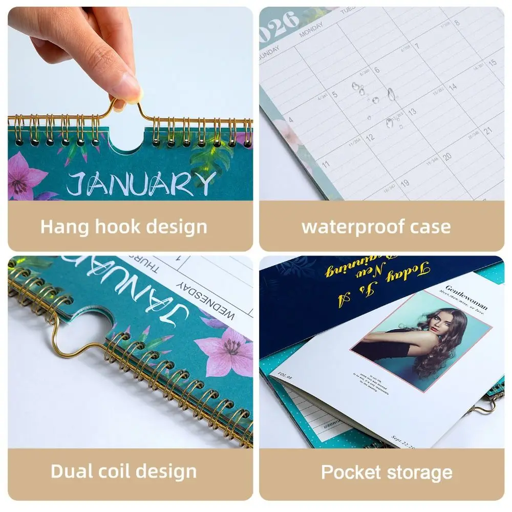 English Version 2026 Wall Calendar Floral Design Large Date Blocks Monthly Planner Vertical Display Aesthetic Design