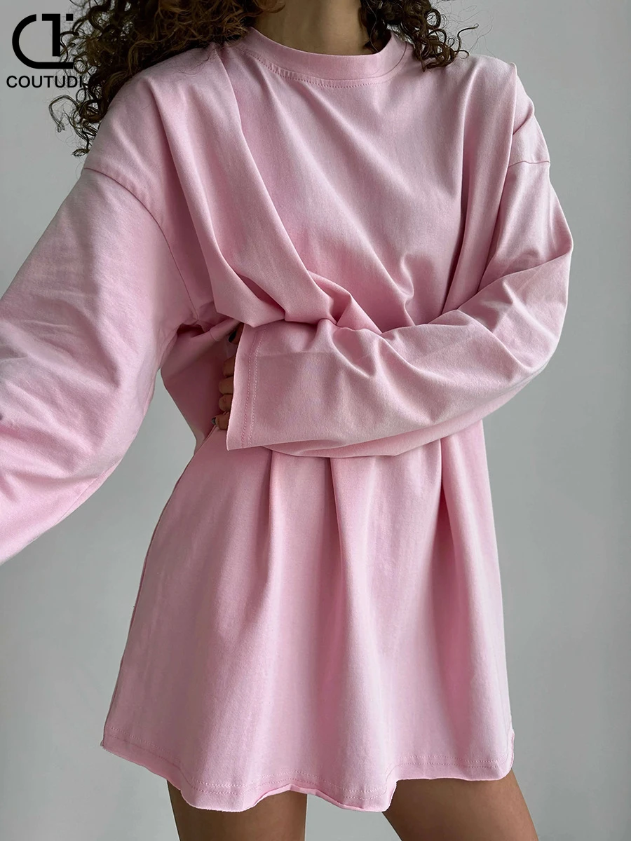 COUTUDI-Oversized T-Shirt for Women, Loose Pullover,Long Sleeve, Casual 100% Cotton Tee Shirt, Lady Tops, Korean Streetwears - Image 2