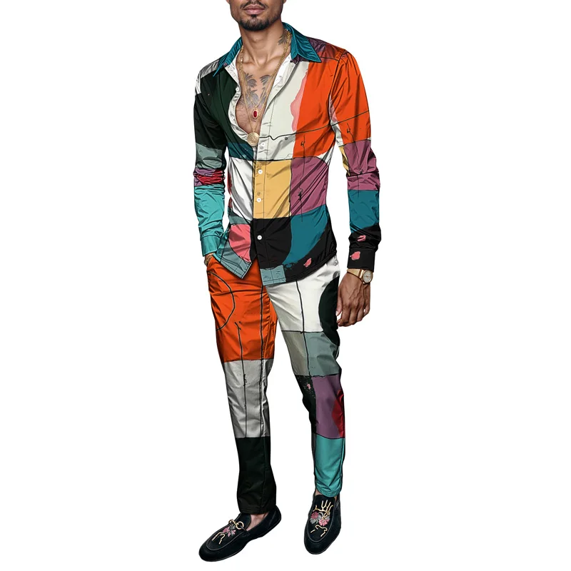 2025 Spring Summer Men Shirt Set Brand Print Fashion Simple Two Piece Set Mens Luxury Lightweight Party Long Sleeves Suit Casual_voghion.com