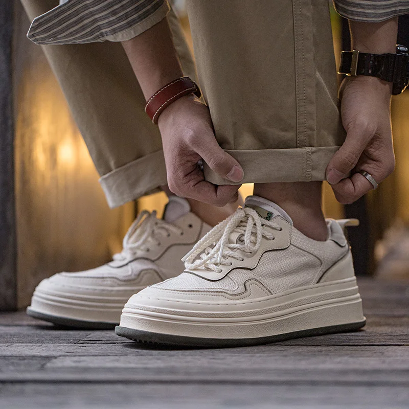 

Maden 2023 Spring Men's Casual Thick Bottom Skateboard Shoes Vintage Low Top Lace Up White Shoes Classic Comfortable Sneakers