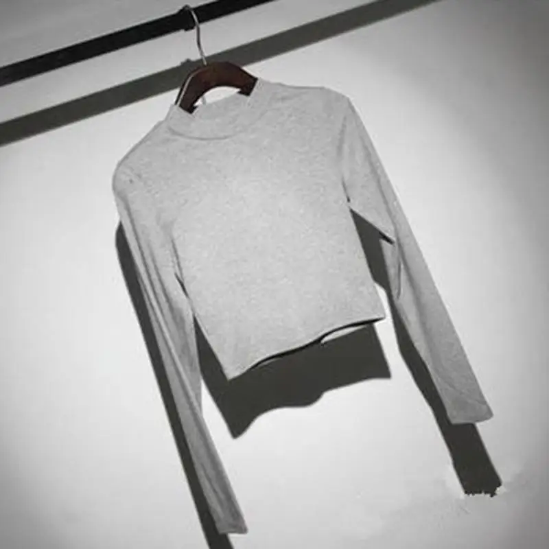 Fashion Women T-shirt Long Sleeve Crew Neck Solid Slim Fit Ladies Crop Top for Daily Streetwear Fashion Autumn Solid Tops