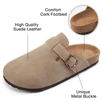 Bebealy sabots de semelle en liège pour femmes Mules en daim de vache avec soutien de la voûte plantaire mode sans lacet hommes chaussures de pomme de terre véritable dames sabots chaussures 4