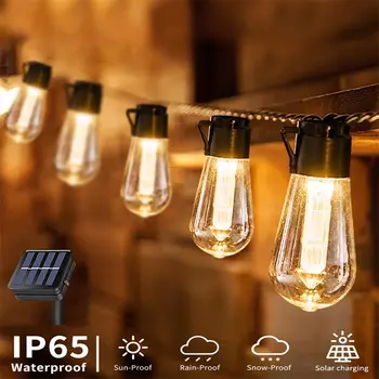 LED 태양광 요정 스트링 조명, 야외 크리스마스 장식 전구, IP65 방수, S14 태양광 LED 조명, 정원용 휴일 화환