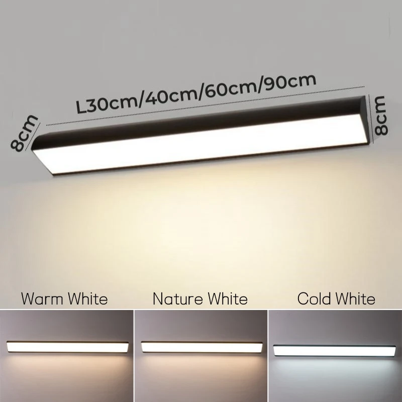 K-Bright Applique da Parete Lunga con Sensore di Movimento LED Moderno Lampada Esterno Interno Bianco Caldo 3000K Per Terrazzo Balcone Porta IP65 Impermeabile Nero 60CM