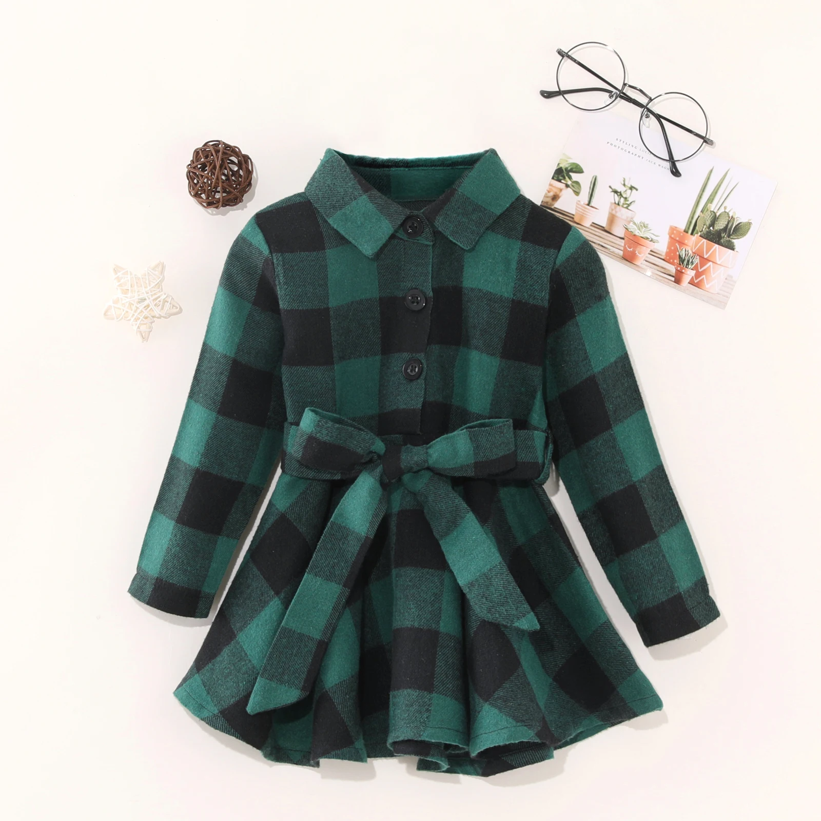 Фланелевое платье на пуговицах с длинным рукавом осенняя одежда для маленьких