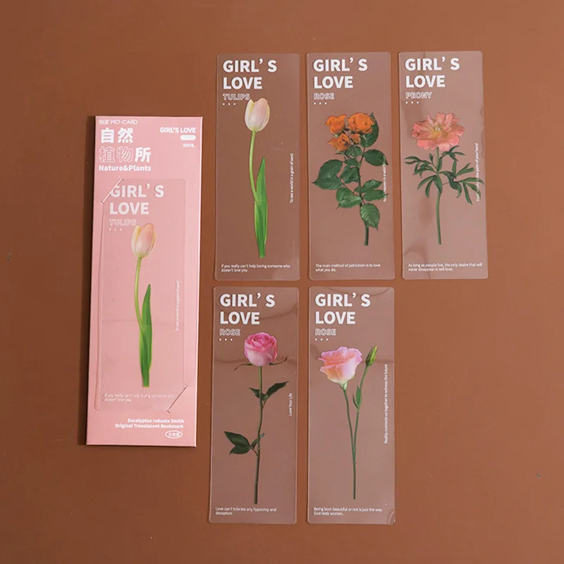 5pcs Natural Plants Flower Series Bookmark Pvc Translucent Reading Book Mark Retro Book Page Marker Stationery Supplies