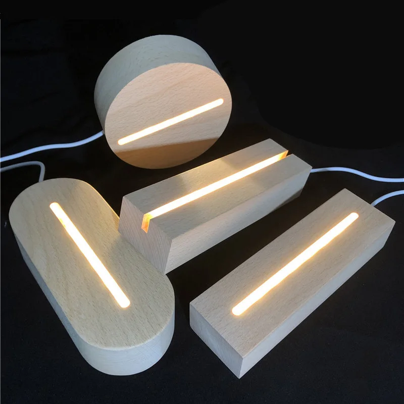 Buy Wholesale Rectangle Night Lights Wooden Lamp Holder Wood Led Light Base  For Acrylic 3d Crystal from Dongguan Letrik Technology Co., Ltd., China