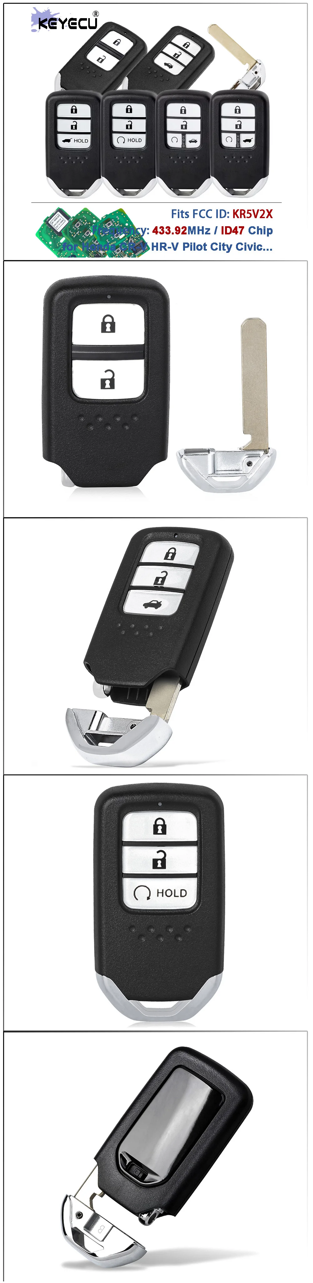 KEYECU 434 MHz ID47 FCC ID: KR5V2X 2/3/4 Tasten Keyless Remote Auto Schlüsselanhänger für Honda CR-V HR-V Pilot City Jazz Civic Grace – Detail 1