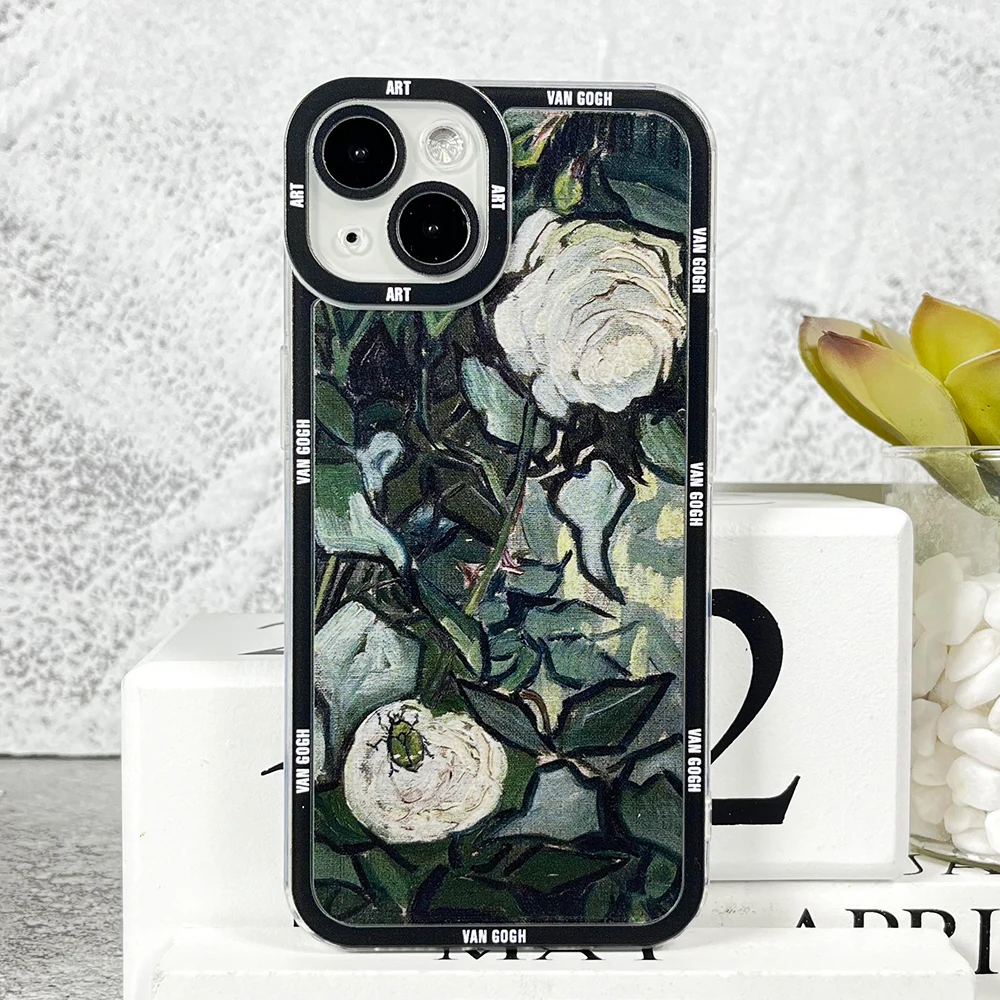 Case For iPhone 14 13 12 11 Pro Max Mini XS X XR SE 7 8 Plus Soft Cover Van Gogh Oil Painting Flower Series- S3a3f53ebe4e64c44adaa51651c96895eh