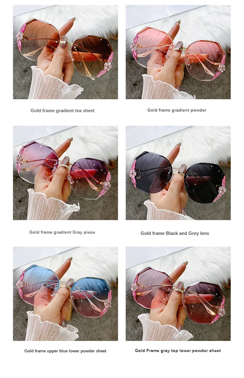 Fashion Glasses Diamond Sunglasses Women 2022 Brand Rimless Shades For Women Luxury Vintage Vasos Decorativos Zonnebril Dames large sunglasses