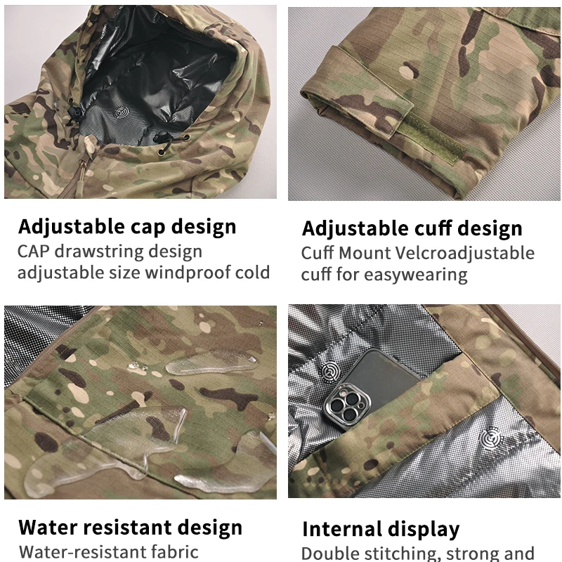 Mens Winter Hiking Jackets Tactical Heating Windproof Thermal Cotton