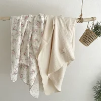 Floral Muslin Swaddle Blanket 100% Cotton Baby Bath Towel Wrap Muslin Swaddle Blankets Newborn Muslin Blankets Soft Waxy Blanket 1