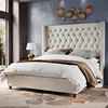 Velvet Upholstered Bed Frame Queen Size 61.4" Tall Headboard Queen Bed Frame/Deep Button Tufted/No Box Spring Needed/Cream 2