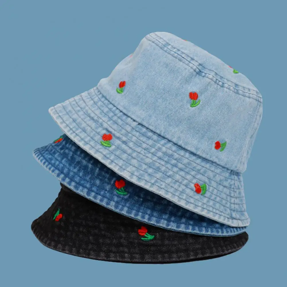 

Basin Hat Vintage Embroidered Women's Fisherman Hats Stylish Foldable Windproof Sun Protection for Ladies