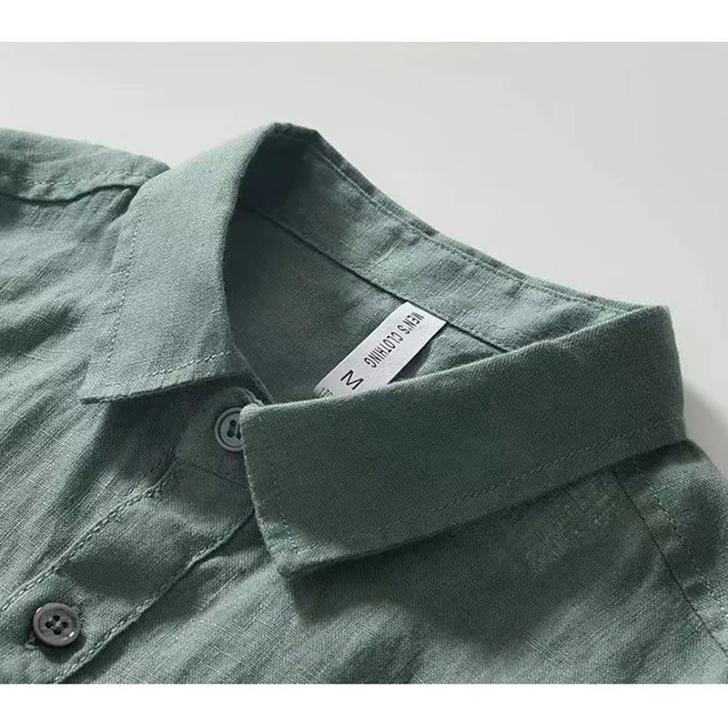 Men's 100% Linen Shirt Short sleeve lapel Summer Shirt Fashion Simple Casual Solid Color Shirt  Business Casual Tops shirt