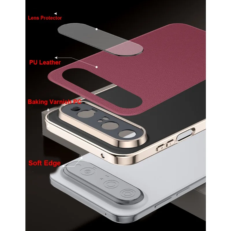 Luxury PU Leather Non-Slip Anti-Fingerprint Case with Lens Protector